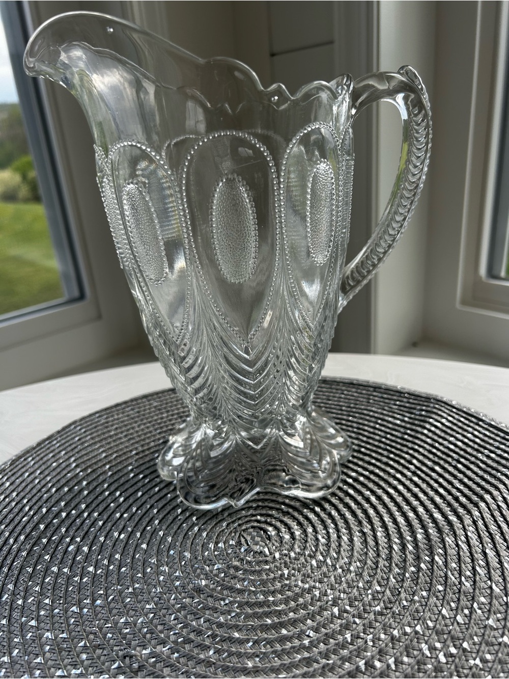 US Glass EAPG Peacock Feather Pattern Clear Water Pitcher